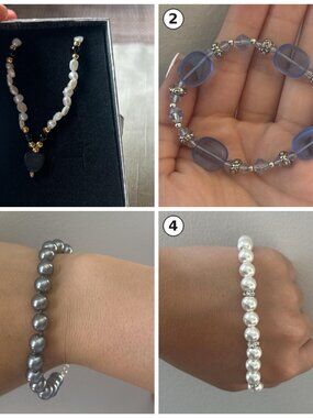 Lot of 4 Beaded Bracelets Pearl Blue Gray Black White Costume Jewelry Bundle